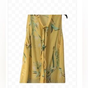 Eva Mendez New York & Co Yellow Floral Sleeveless Lightweight Top W/ Ties Sz M